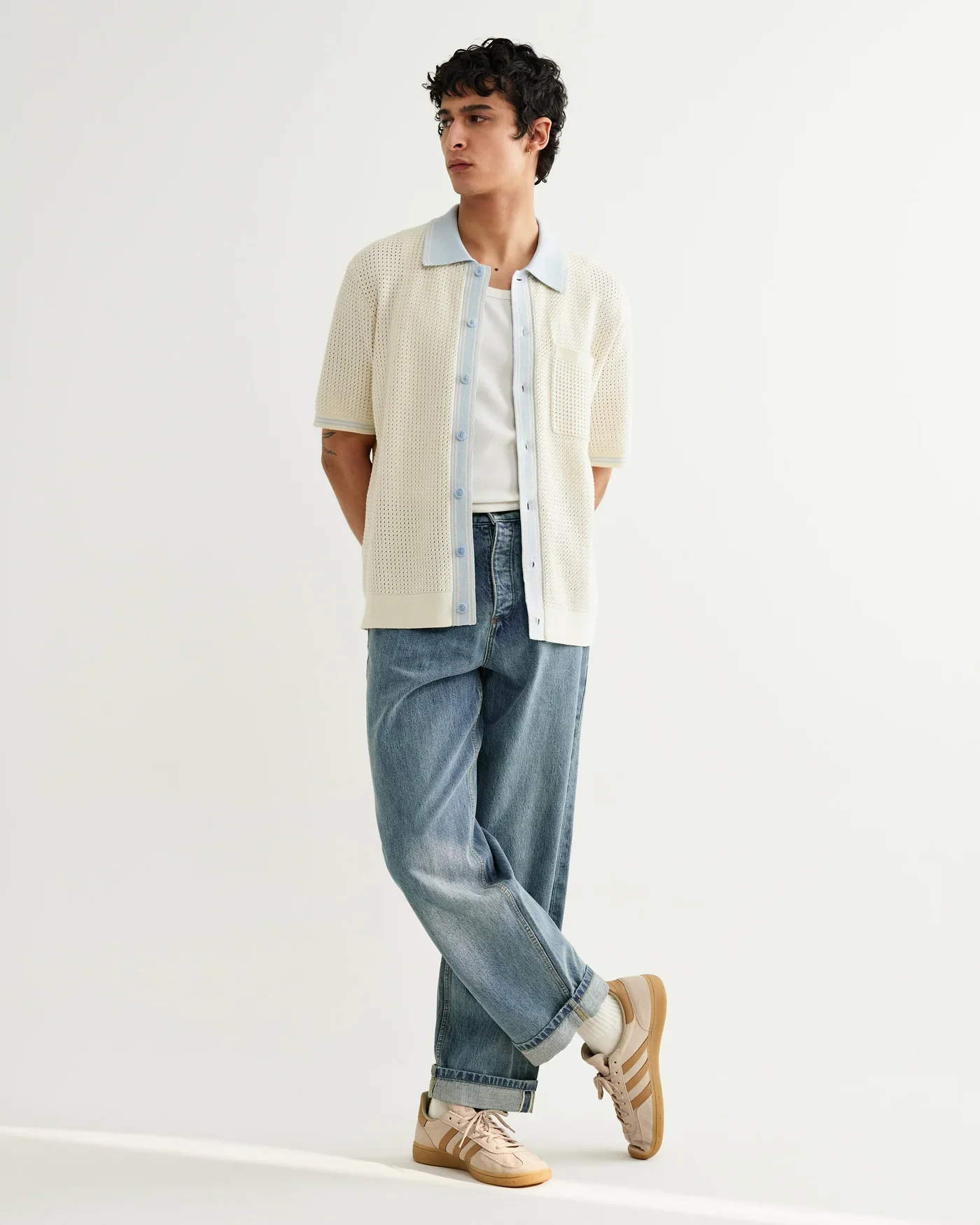 Wax London - Belle Tipped Pointelle Polo Shirt in Ecru - Image 5
