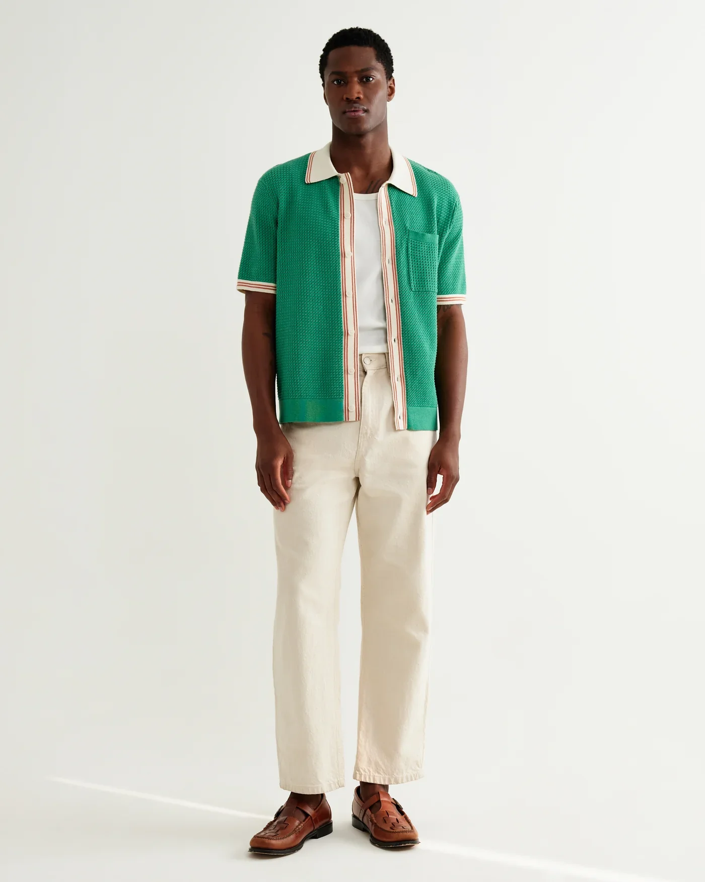Wax London - Belle Tipped Pointelle Polo Shirt in Green - Image 5