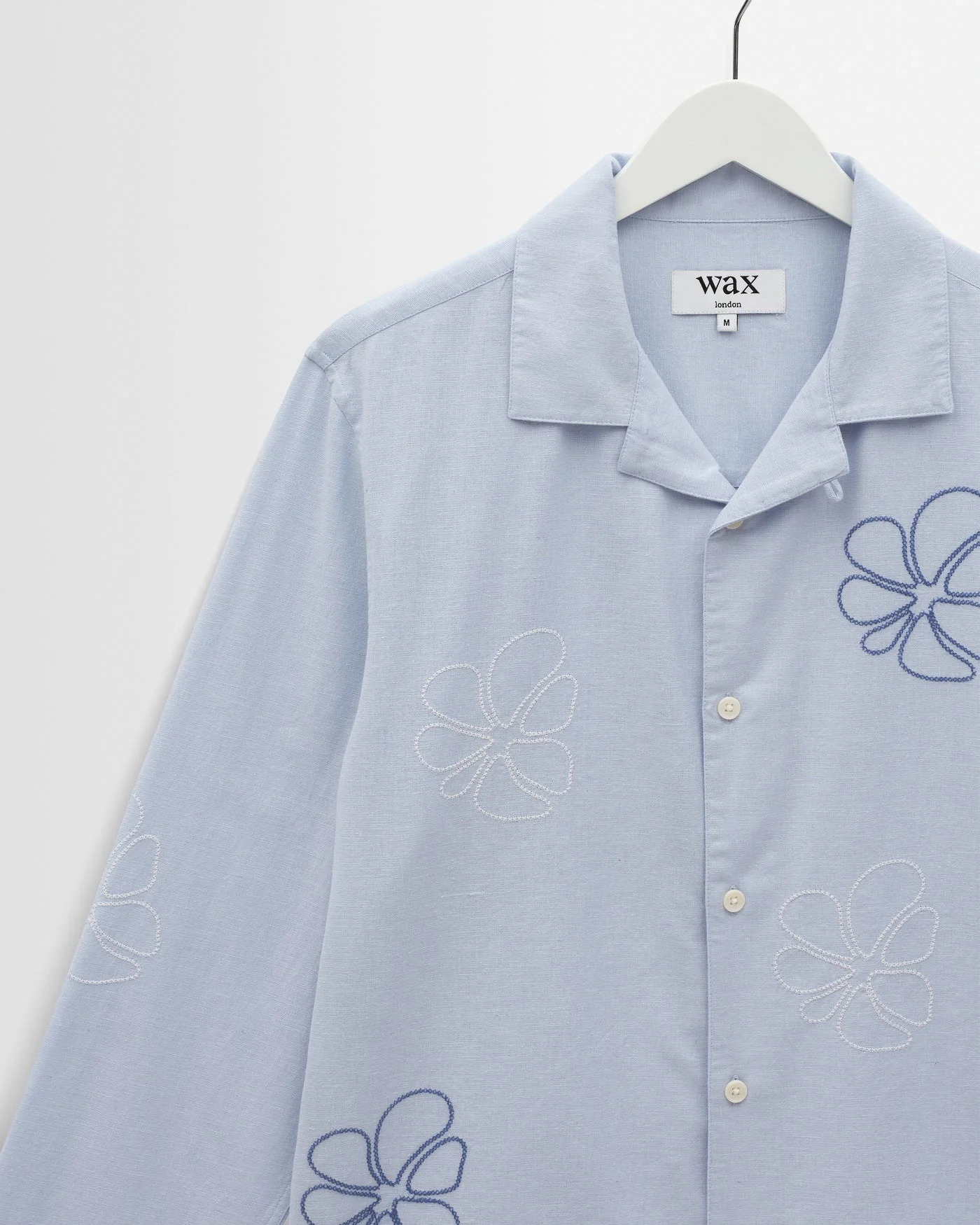 Wax London - Corey Cross Stitch Doodle Cotton-Linen Shirt in Blue - Image 3