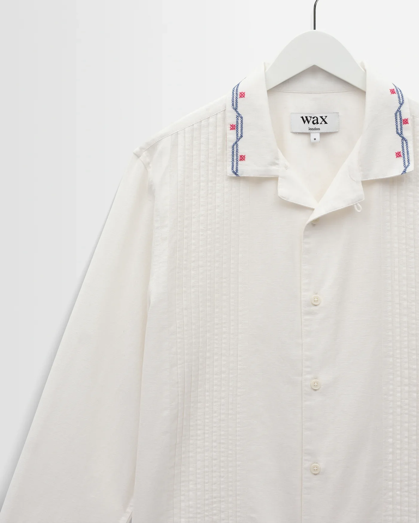 Wax London - Corey Pintuck Border Cotton-Linen Shirt in Ecru - Image 3