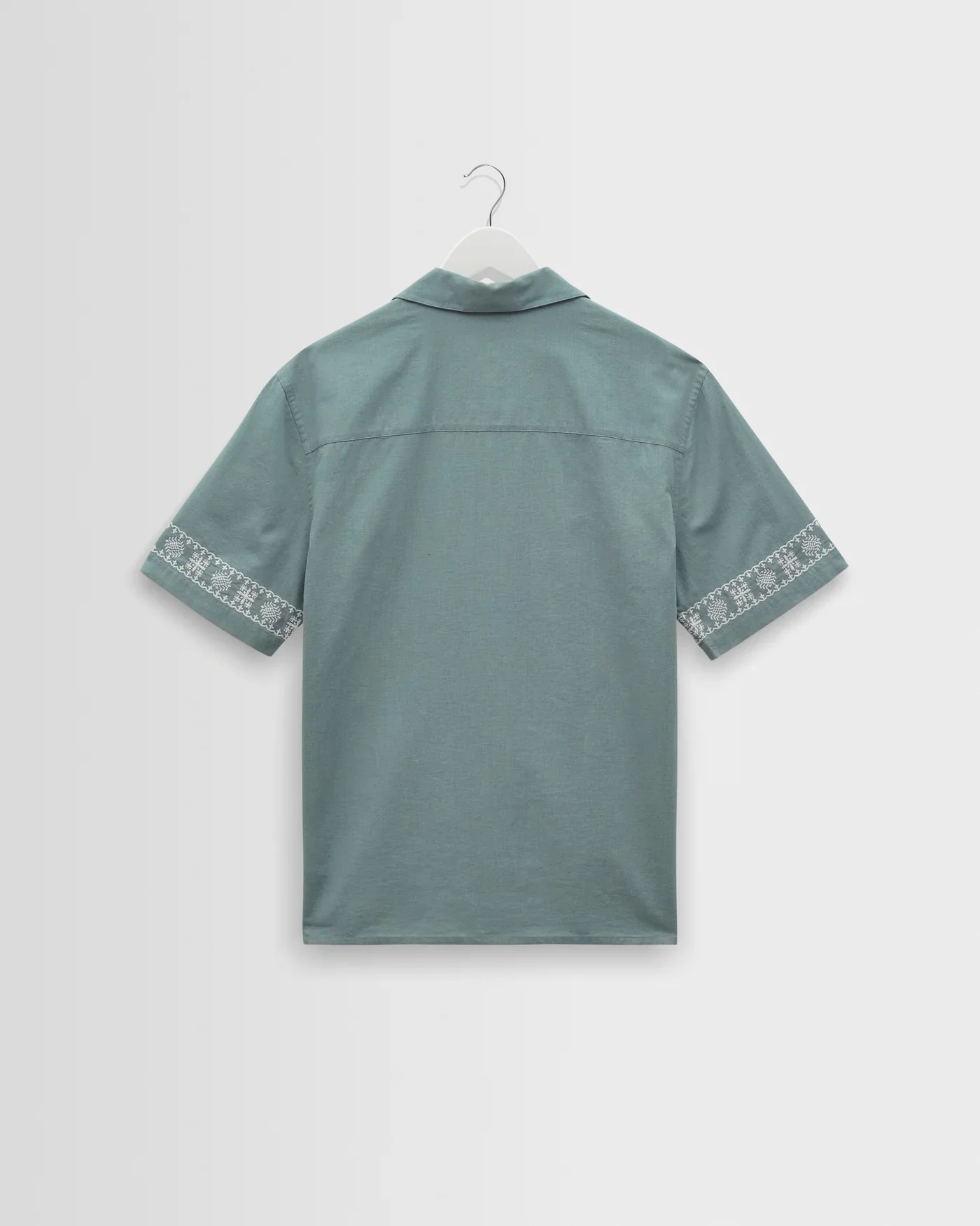 Wax London - Didcot Embroidered Short-Sleeve Shirt in Sea Green And Ecru - Image 2