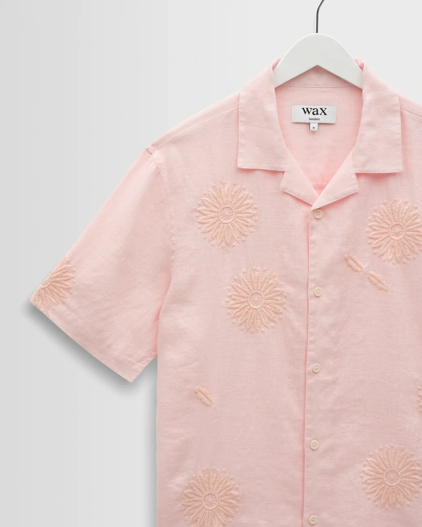 Wax London - Didcot Flower Embroidered Short-Sleeve Shirt in Pink - Image 3