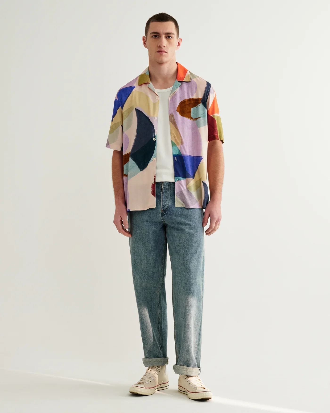 Wax London - Didcot Multicolour Painted Shapes Short-Sleeve Shirt - Image 4