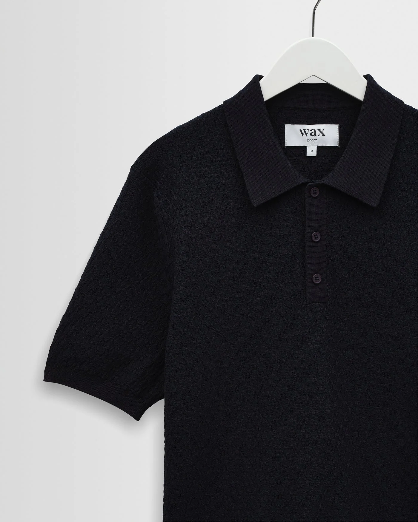 Wax London - Naples Retro Diamond Knitted Polo in Navy - Image 3