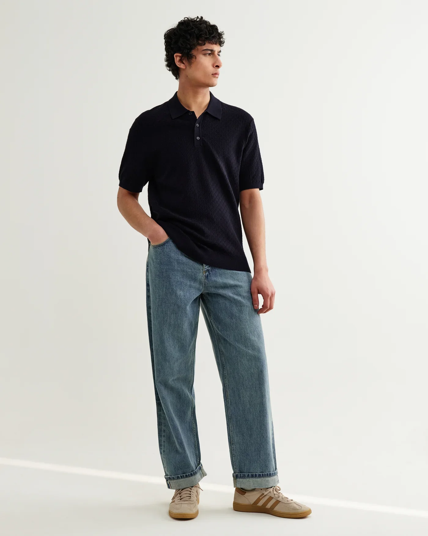Wax London - Naples Retro Diamond Knitted Polo in Navy - Image 4