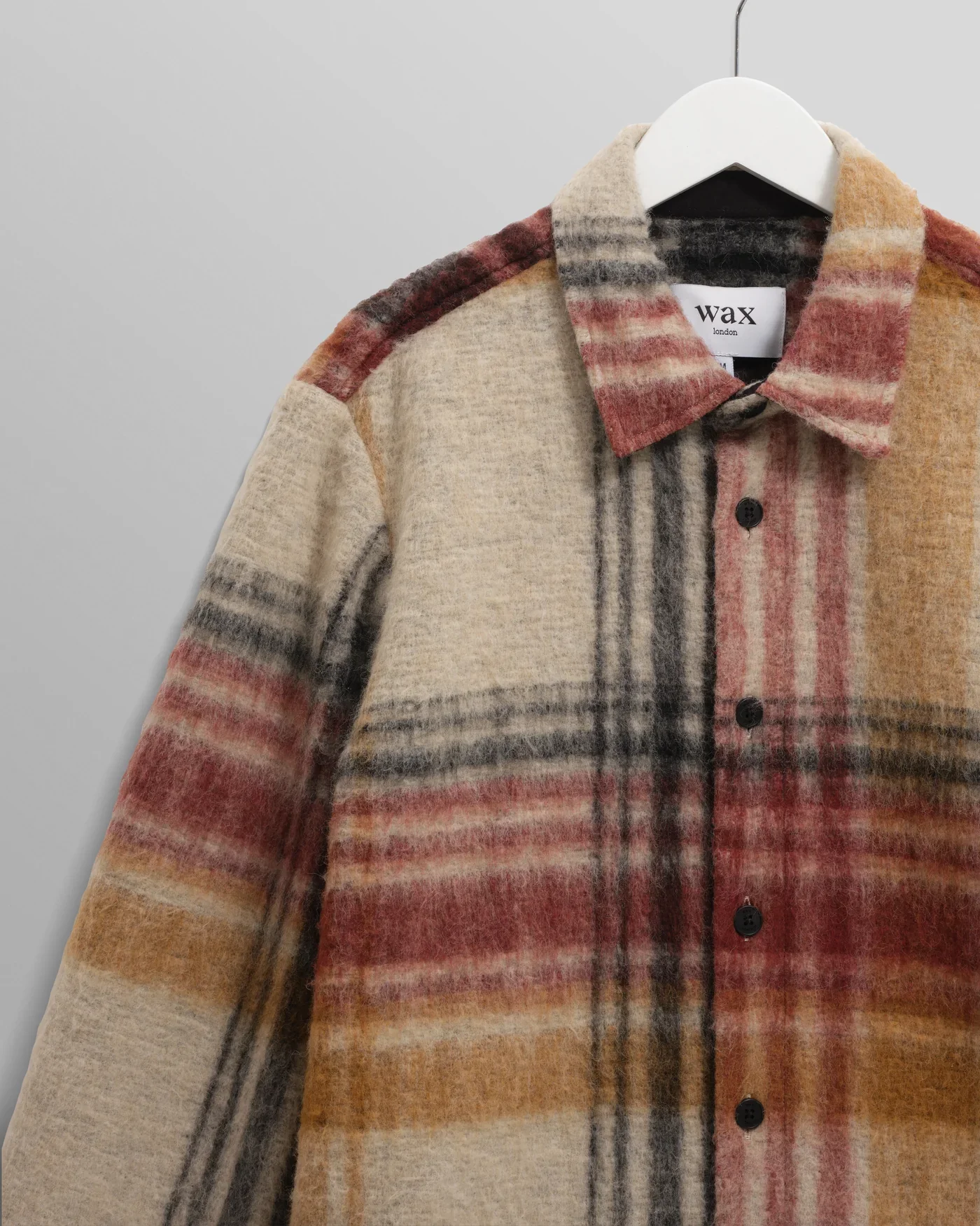 Wax London - Nolan Natural And Multicolour Check Wool Overshirt - Image 3