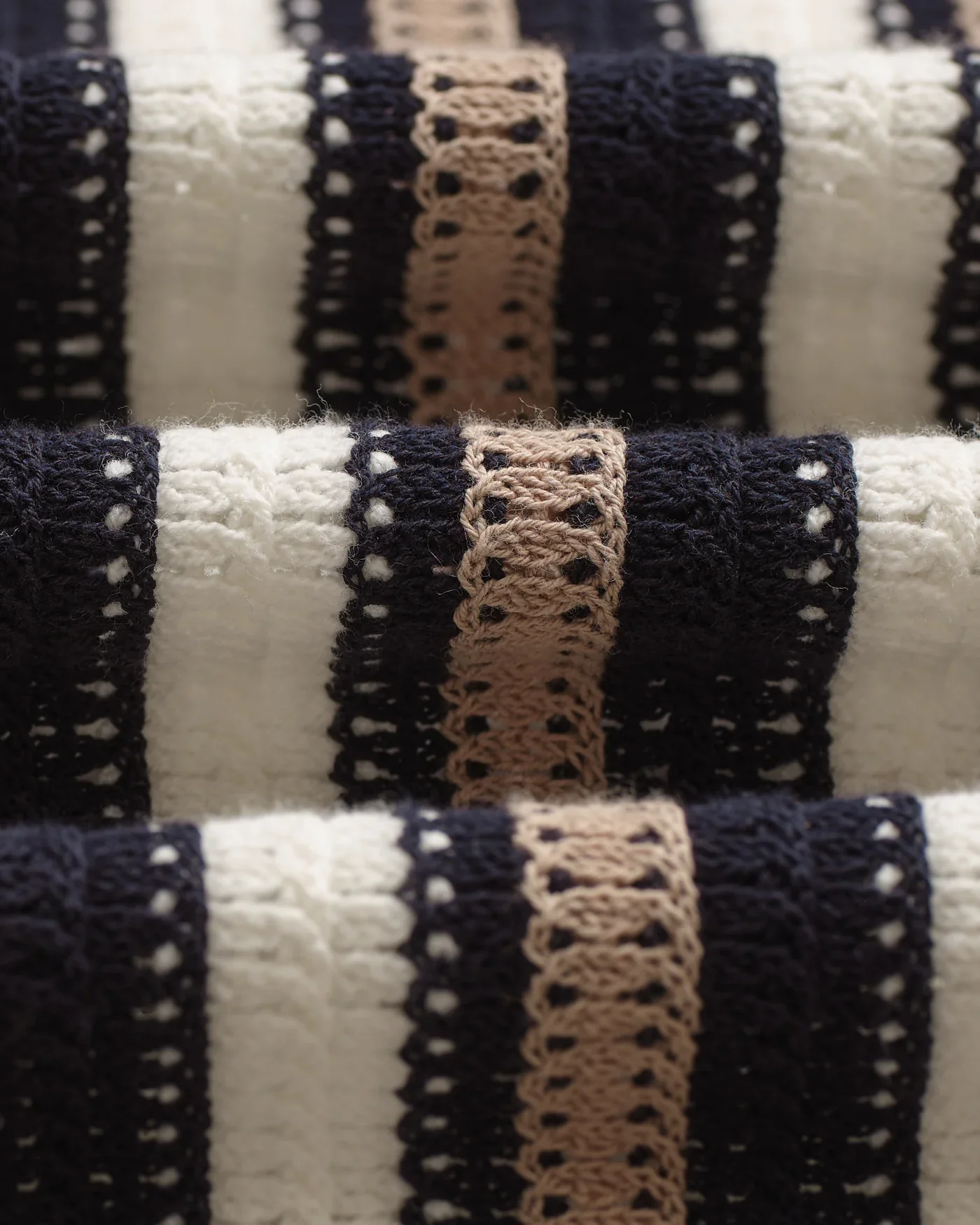 Wax London - Porto Crochet Knitted Shirt in Ecru And Black Stripe - Image 4