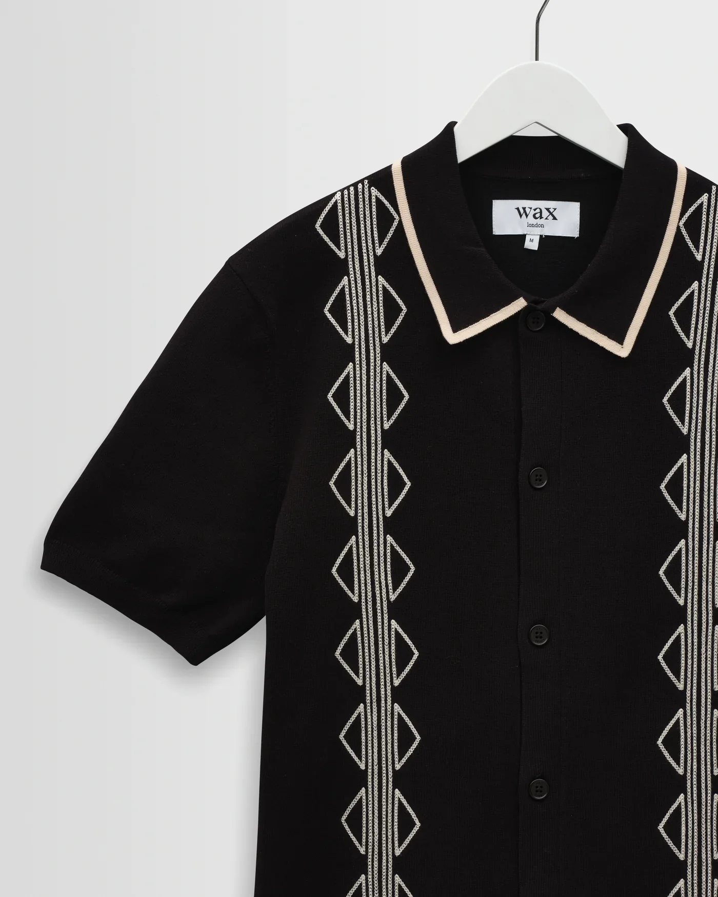 Wax London - Tellaro Retro Embroidered Shirt in Black And Ecru - Image 3