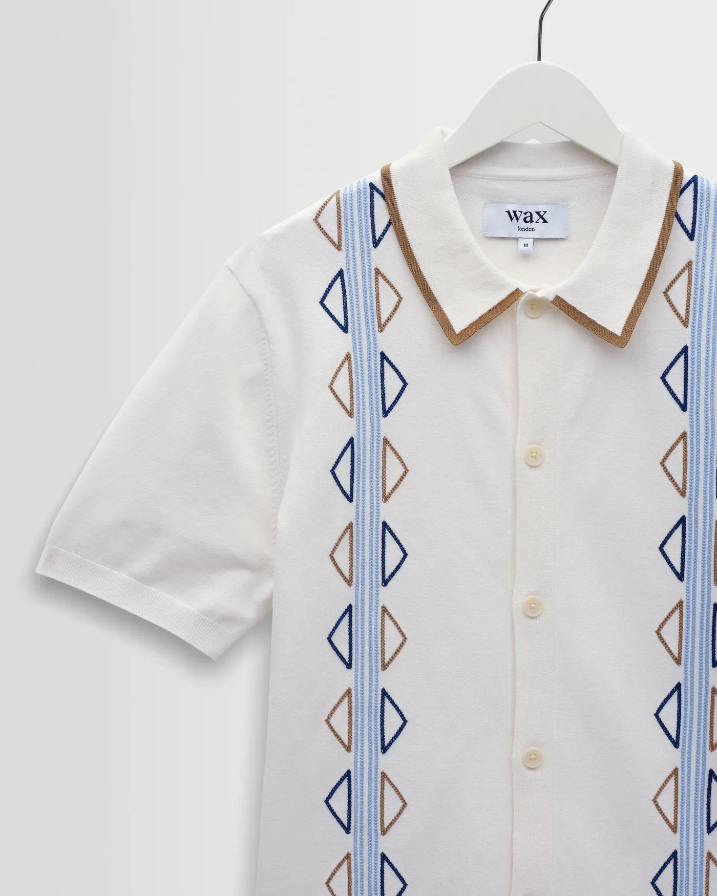Wax London - Tellaro Retro Embroidered Shirt in Ecru and Blue - Image 3