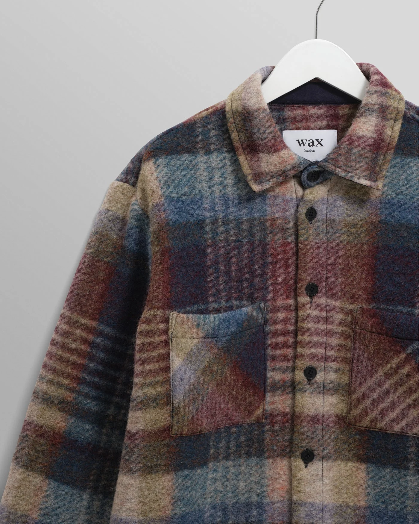 Wax London - Whiting Blue And Multicolour Wool Check Overshirt - Image 3