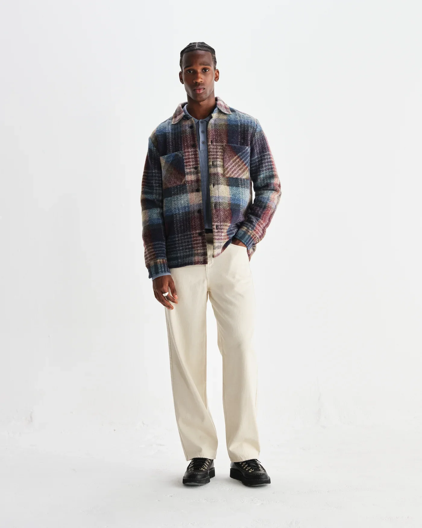 Wax London - Whiting Blue And Multicolour Wool Check Overshirt - Image 5