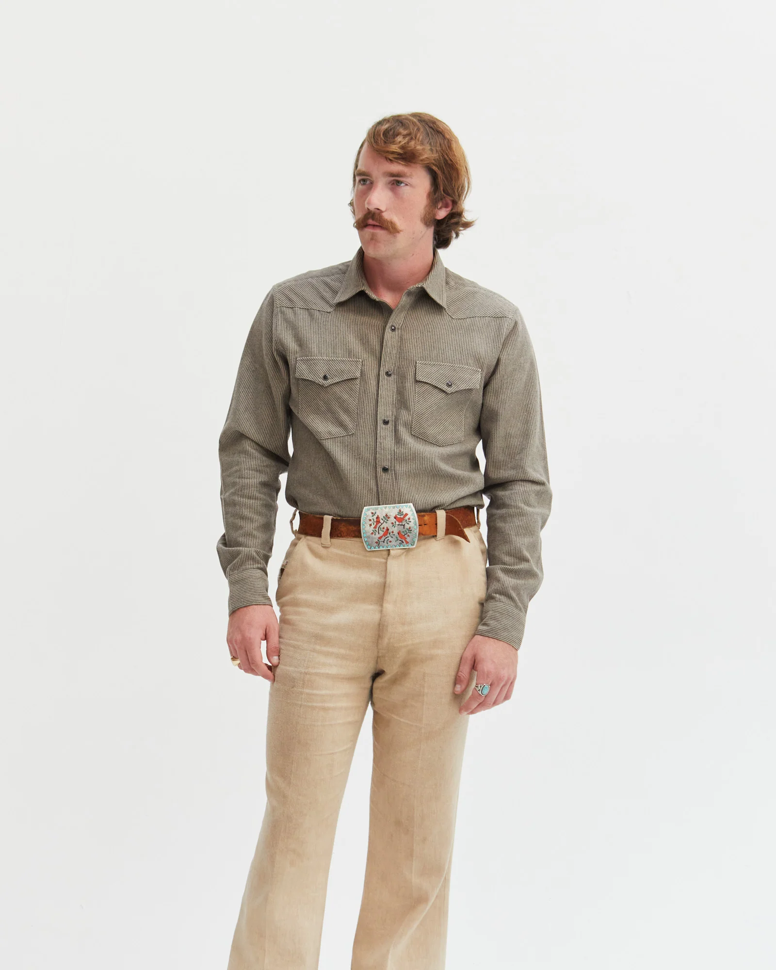West Major- Railroad Stripe Floral Black and Tan - Image 4